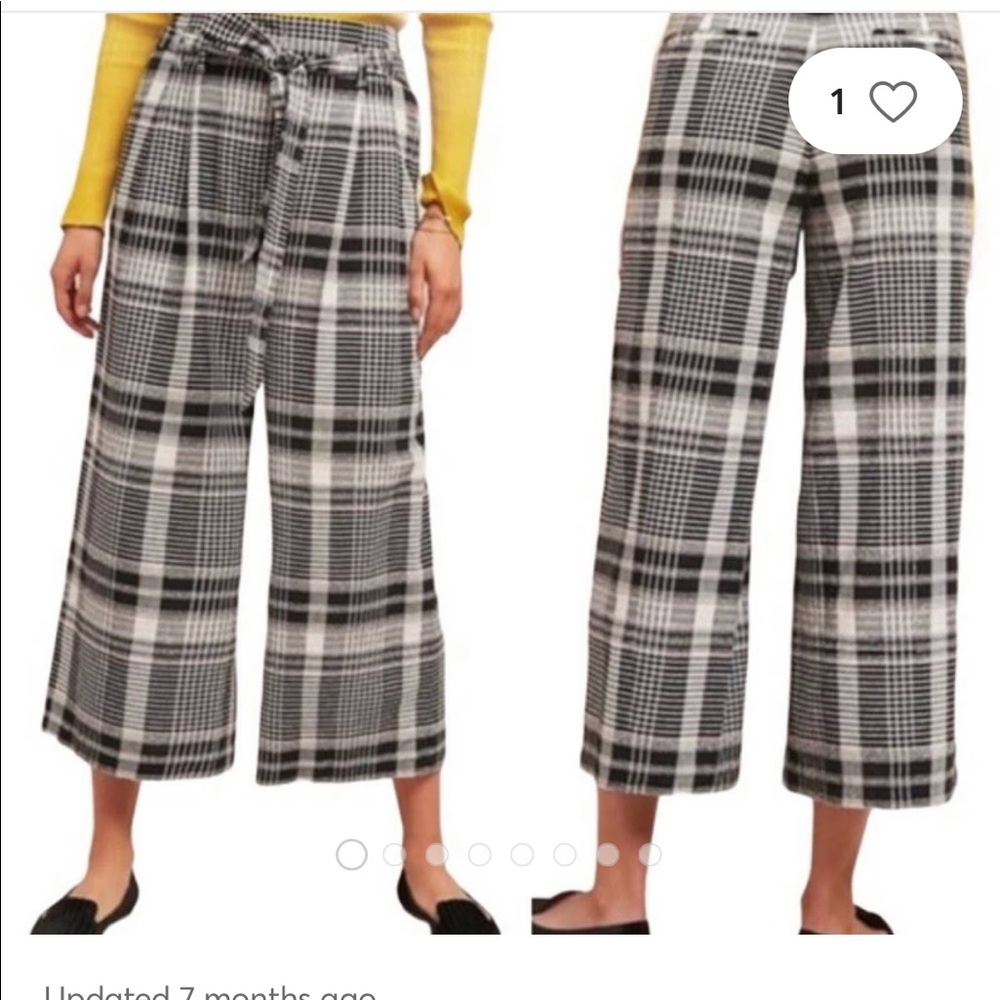 Ettitwa Anthropologie Luca Plaid Textured Belted Wide Leg Crop Pants